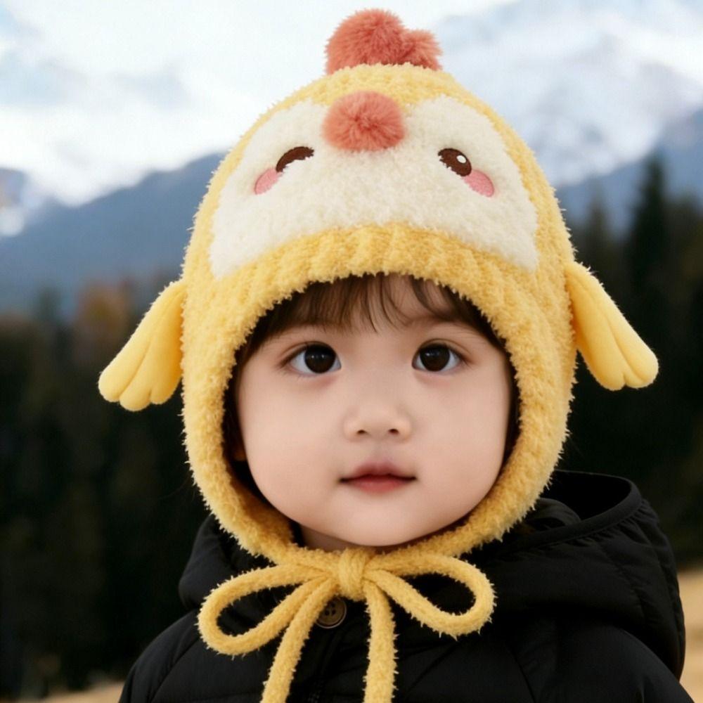 Thick Plush Lined Baby Knitted Hat Cartoon Infant Winter Cap Kids Earflap Beanie Outdoor Walking