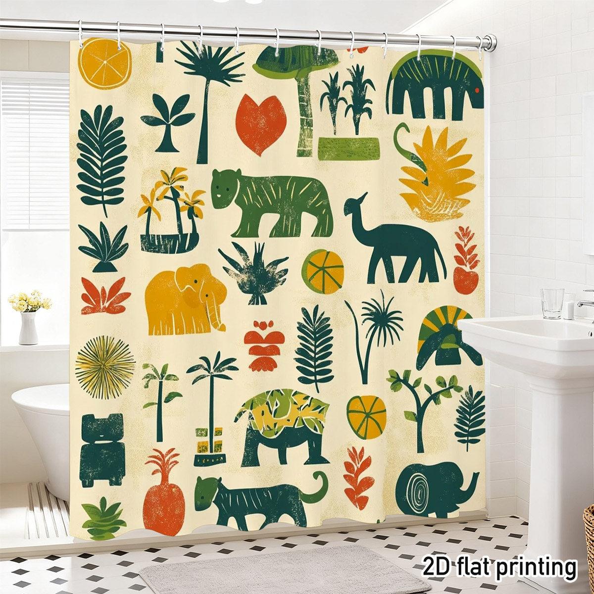 

1Pc Shower Curtain — Tropical Animals & Plants, Waterproof Machine Washable Polyester For Shower Or Bathtub 180X180Cm71X71In W60H190(CM)-1 Pcs