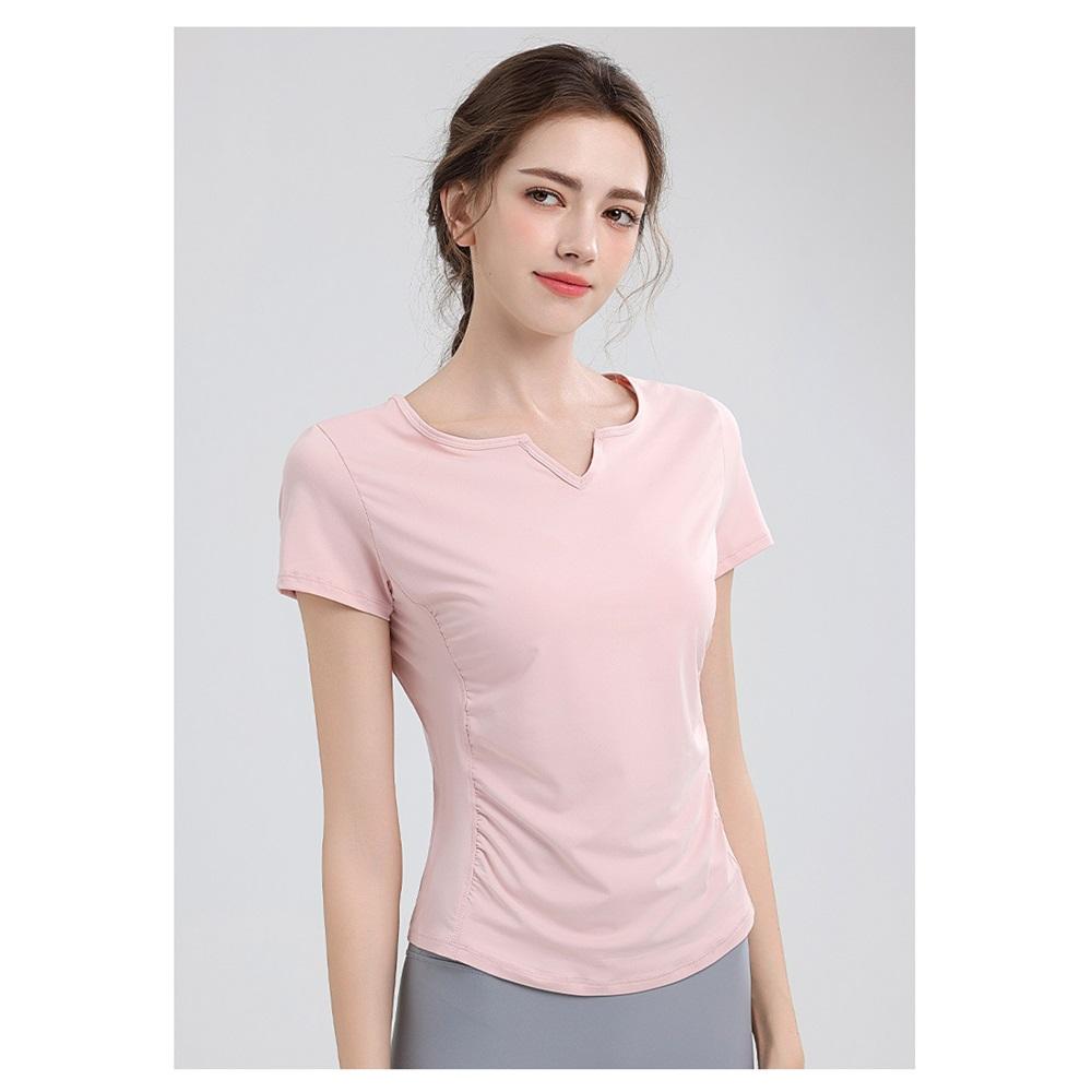 New Pleated Yoga Top Women's V-neck Sports Fitness Short T-shirt Outdoor Sports Running Quick Drying Short Sleeved Shirt