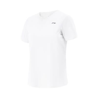 Li Ning Série Fitness Cor Sólida Confortável Simples Gola Redonda Respirável Manga Curta Camiseta Tops Femininos Branco ATSV560-1