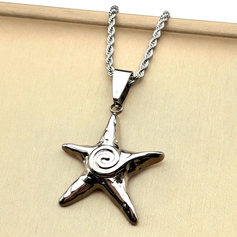 

Stainless Steel Spiral Starfish Gold Color Big Pendant Necklace for Women Men Smooth Surface Fashion Sea Chain Jewelry Gift