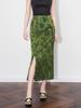 South Oil Tencel Jacquard Midi Skirt - New Chinese Style, Bodycon Slit for Autumn