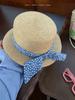 DIY bow flat top sunscreen straw hat women's retro pearl design vacation seaside beach sunshade summer