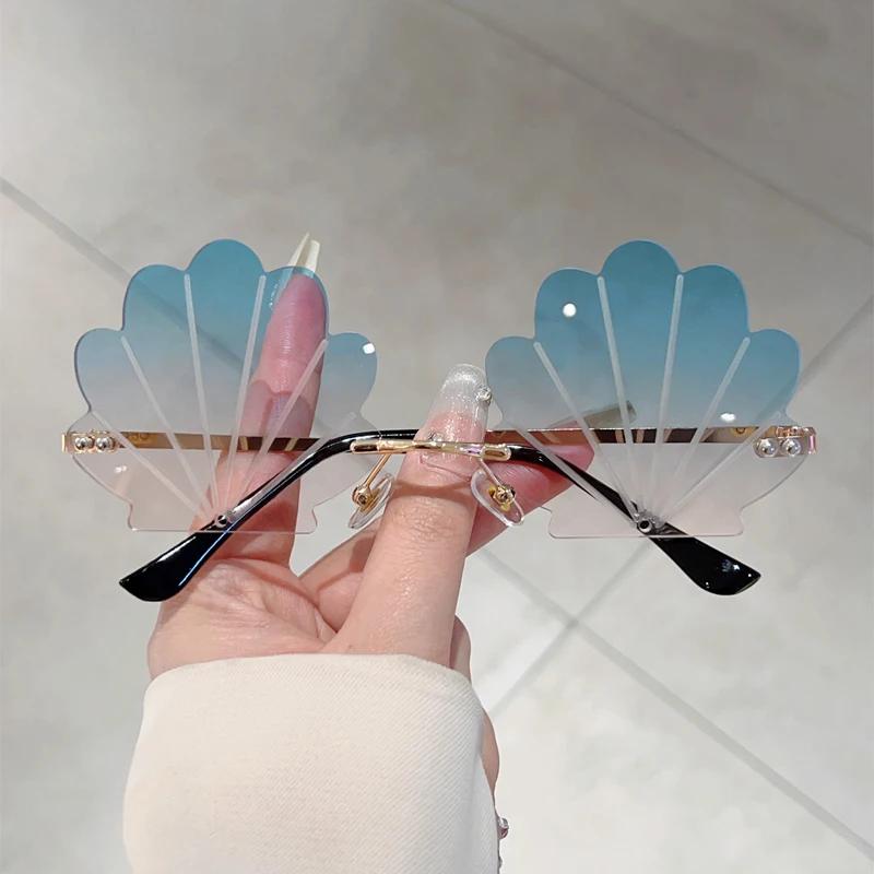 Attractive Glasses Women's Gm Lumias Cute Seashell Shaped Sunglasses 2025 Rimless Multi-Color Beach Vacation Decor Shades Trendy Stylish Rave Sun Glasses Cm