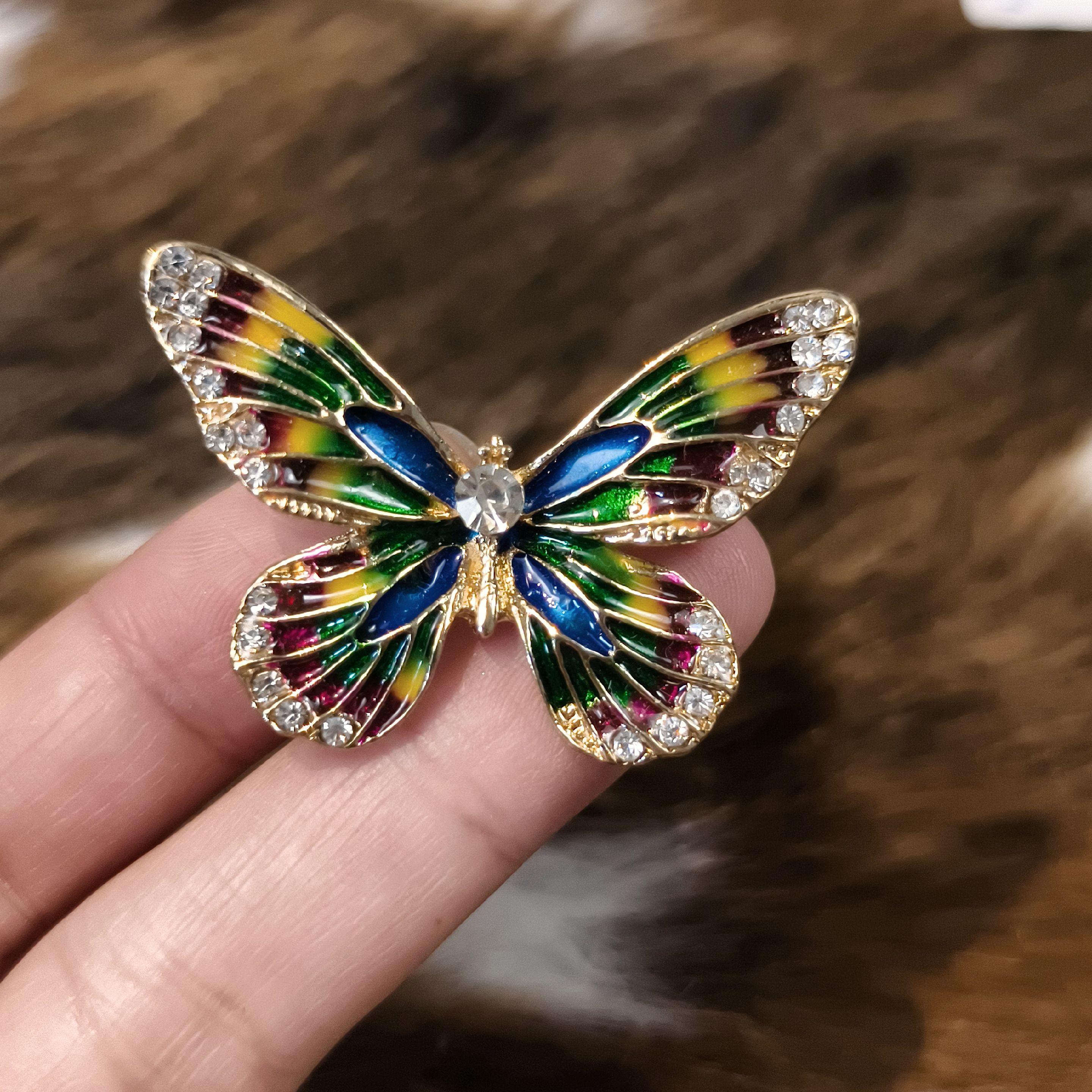 Vintage Schwerindustrie Kristall Schmetterling Serie Abzeichen Brosche Für Frauen Männer Mode Klassisch Exquisit Emaille Anstecknadel Korsagen blue