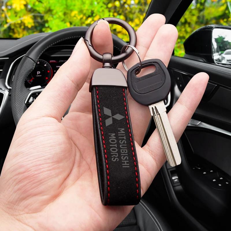 Leder Metall Schlüsselanhänger Schlüsselanhänger Abdeckung Ringhalter Für Mitsubishi Outlander ASX Pajero Xpander etc. Modelle Auto Zubehör Geschenkbox