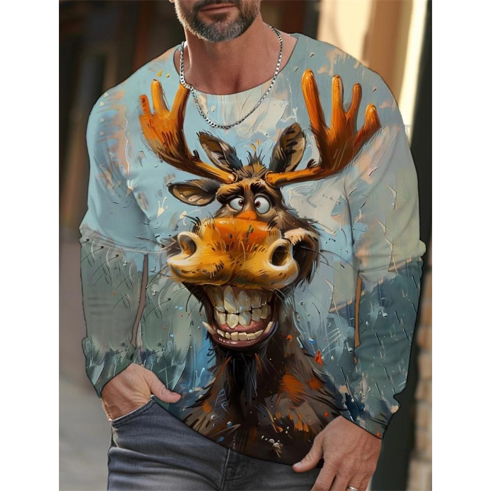 Funny 3D Animal Print Men's T-shirts Hip Hop Trend Harajuku Street Clothes Autumn Loose Top Fashion Long Sleeve T-shirts