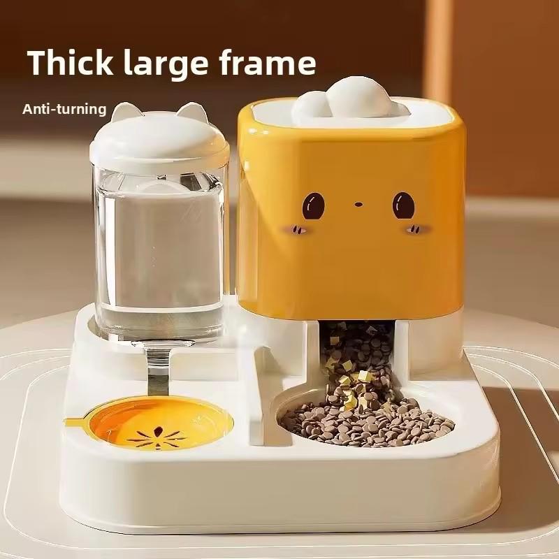 Cute Smiling Cat Automatic Feeder And Water Dispenser Dual Use Pet Feeding Organizer Food Water Bowl For Cats And Small Dogs