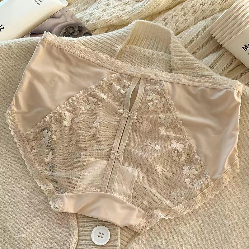 Pure Desire Little Peach Lace Panties: Antibacterial Mulberry Silk Crotch, Mid-Waist Triangle Briefs for Women