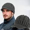 Short Brim Knitted Hat for Men Winter Warm Fleece Lined Thick Cable Knit Cuff