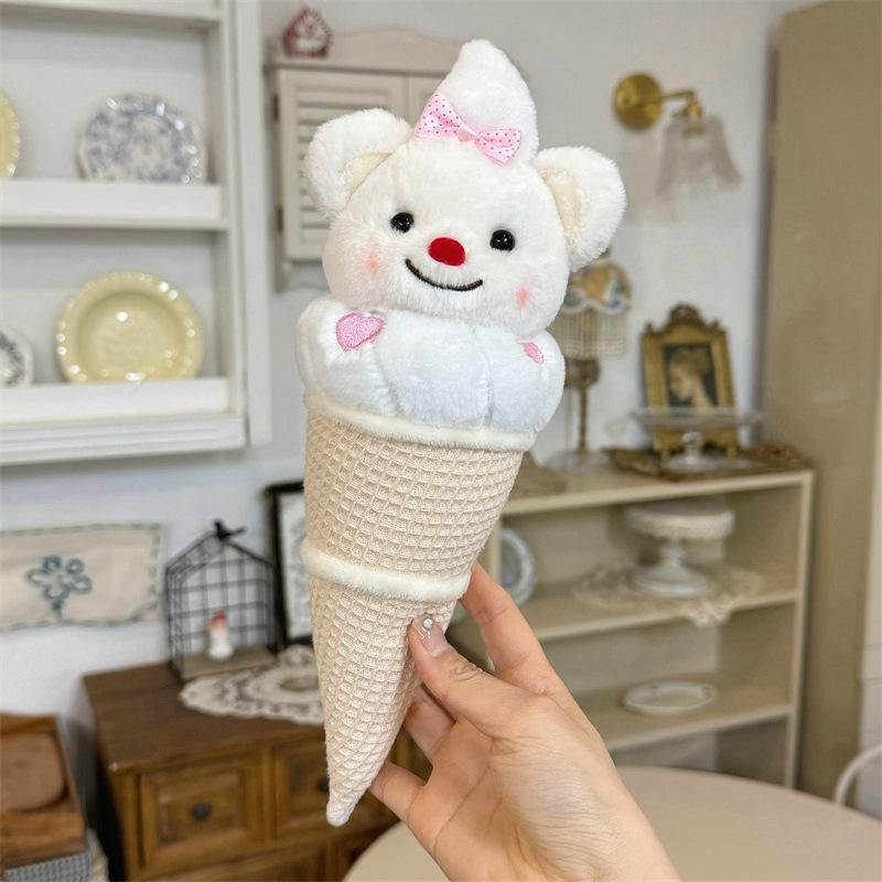 

Cute Bear Butter Ice Cream Plush Animal Pp Cotton Fill Gift For Children White Bear