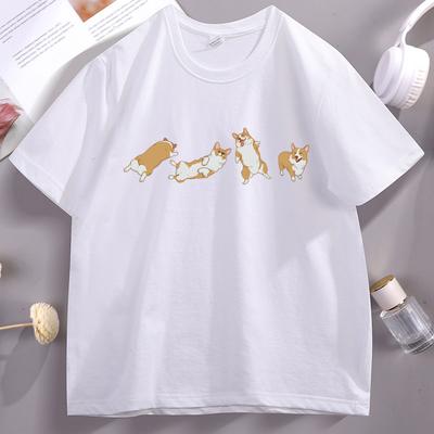 Süßes Corgi T-Shirt Unisex T-Shirt Ästhetische T-Shirts Hundeliebhaber T-Shirt Lustiges Muttertags Vatertagsgeschenk Papa T-Shirt Kleidung Oberteile