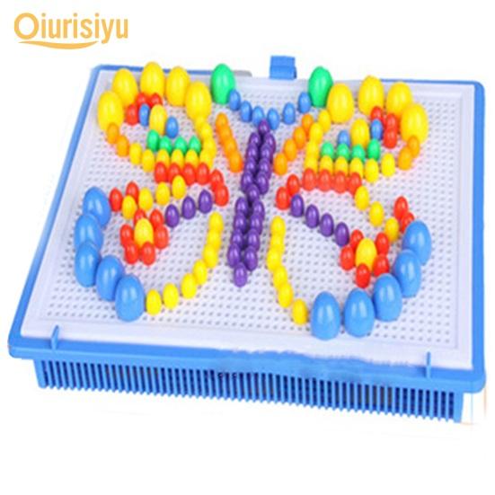 

296 шт. головоломка, разноцветная образовательная пластиковая мозаика для ногтей с грибами, перфорированная доска для детей