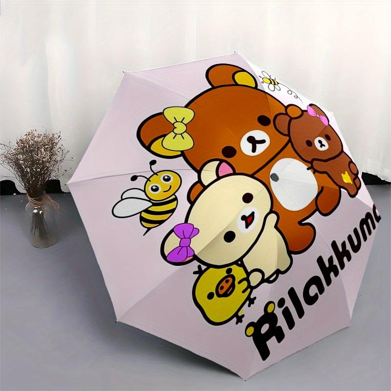 Rilakkuma,Bear Automatic Folding Umbrella Simple 8 Rib Design, Bright Cartoon Pattern, Durable Iron Frame, Suitable For Travel, Outdoor, Bea