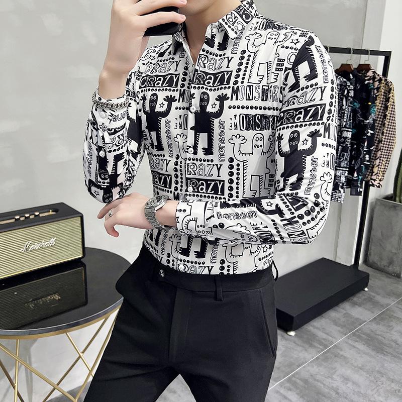 

Новая рубашка с цифровой печатью, мужская рубашка с длинным рукавом с индивидуальной печатью M белый