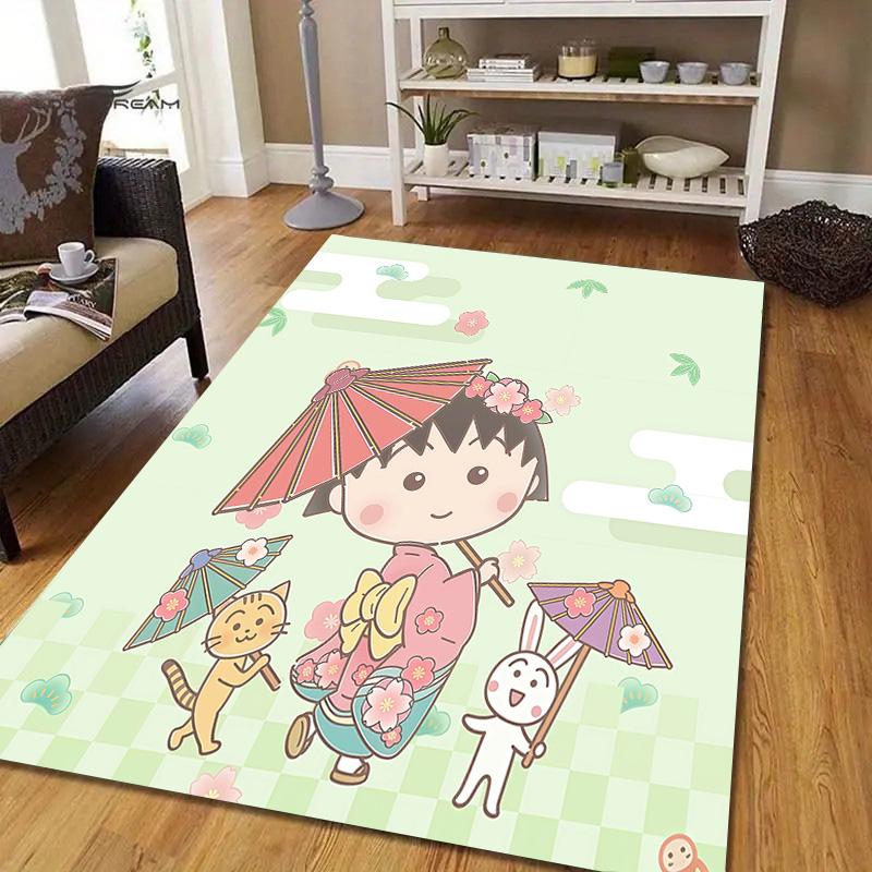 Chibi Maruko‑chan2 Flannel Pattern Square Carpet,Area Rug,Carpet Rug for Living Room Bedroom Sofa Playroom Decor,Non-slip Floor Mat