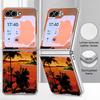 Seaside Coconut Print Case For Samsung Galaxy Z FlIP 7 FE 6 5 Plating PC+PU Leather Hybrid Folding Cover For Samsung Z Flip7 Flip6 Flip5