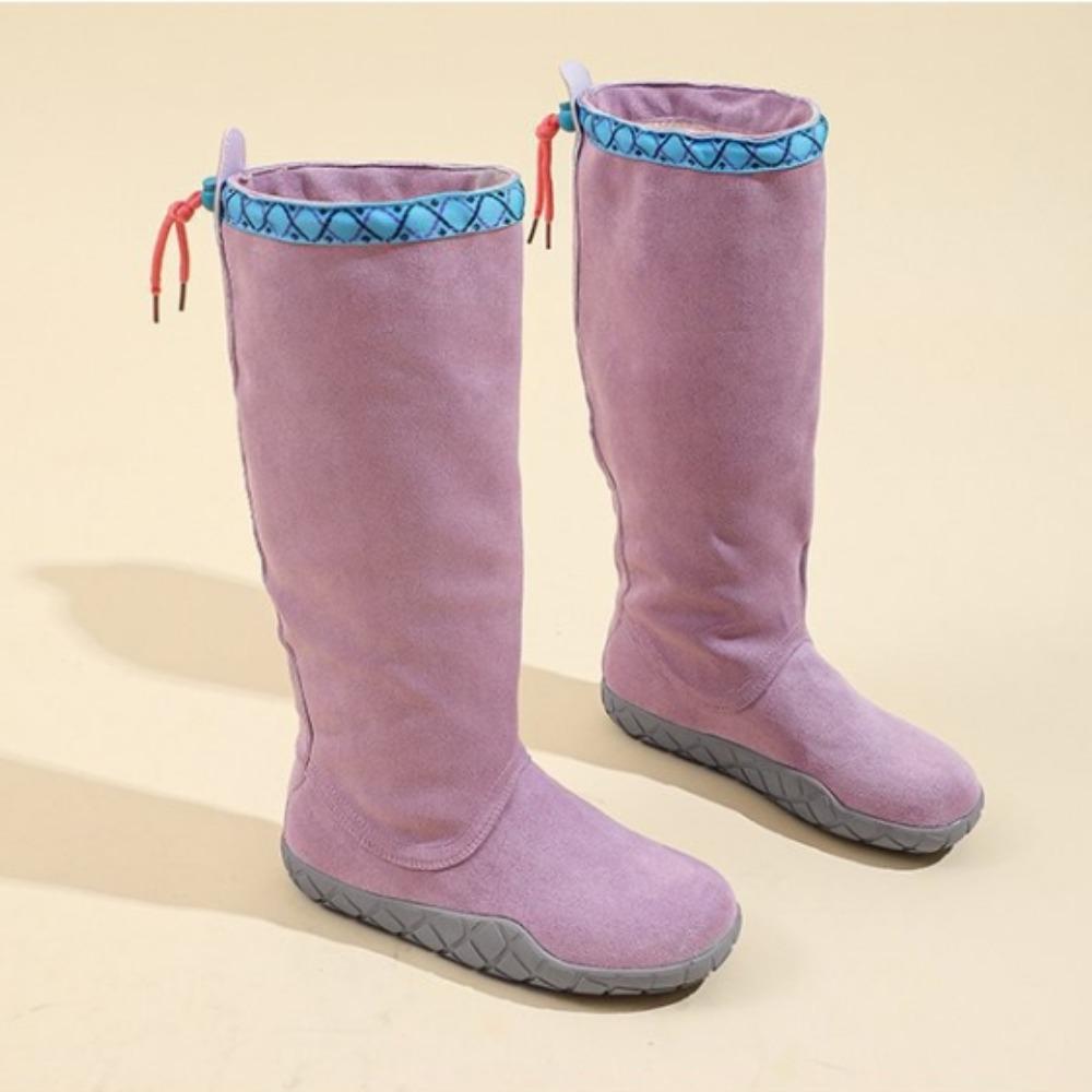 Women's Winter Long Boots Violet Long Tube Boots Women Shoes Retro Style Round Toe Versatile with Plush High Tube Knight Boots