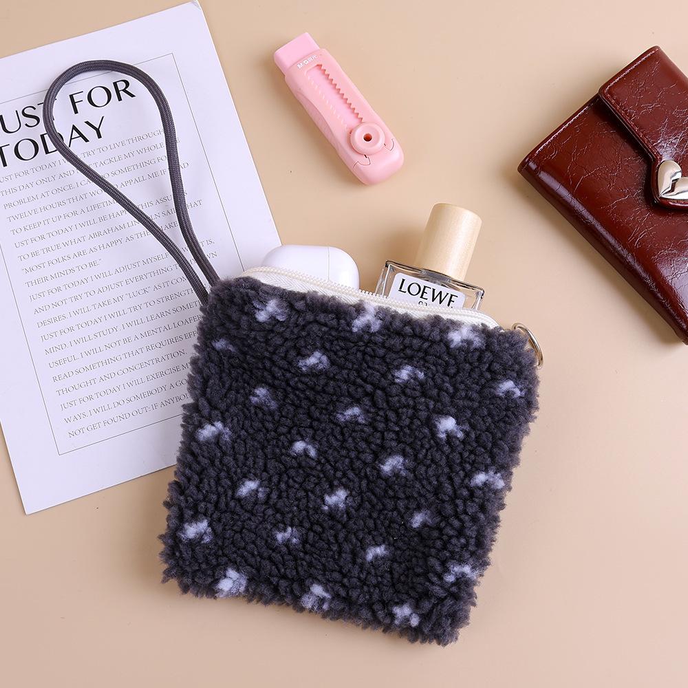 Winter Plush Wallet Zipper Coin Purse Women's Lamb Wool Clutch Bag with Rope Children Cute Purse Card Bag Key Earphone Pouch