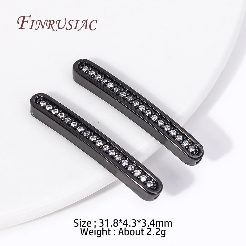 3 Colors 18K Gold Plated Bracelet Accessories,Brass With Zircon Long Strip Spacer Separator Bead For DIY Jewelry making Supplies