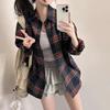 Korean Style Women's Plaid Shirt Top Plaid Shirt Loose and Versatile Thin Shirt Jacket