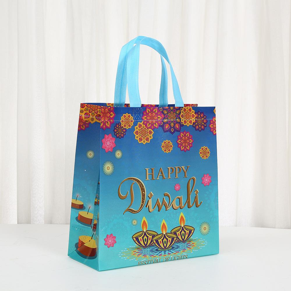 12/30pcs Happy Diwali Tote Bags Non Woven Reusable Goodie Bags for Gifts Classroom and Events