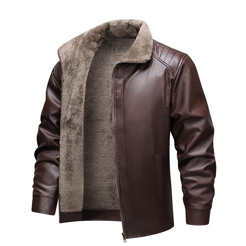 Modische, verdickte Lederjacke aus Samt für Herren - Leichter Business-Casual-Stil, Karreekragen, Ideal für Herbst/Winter