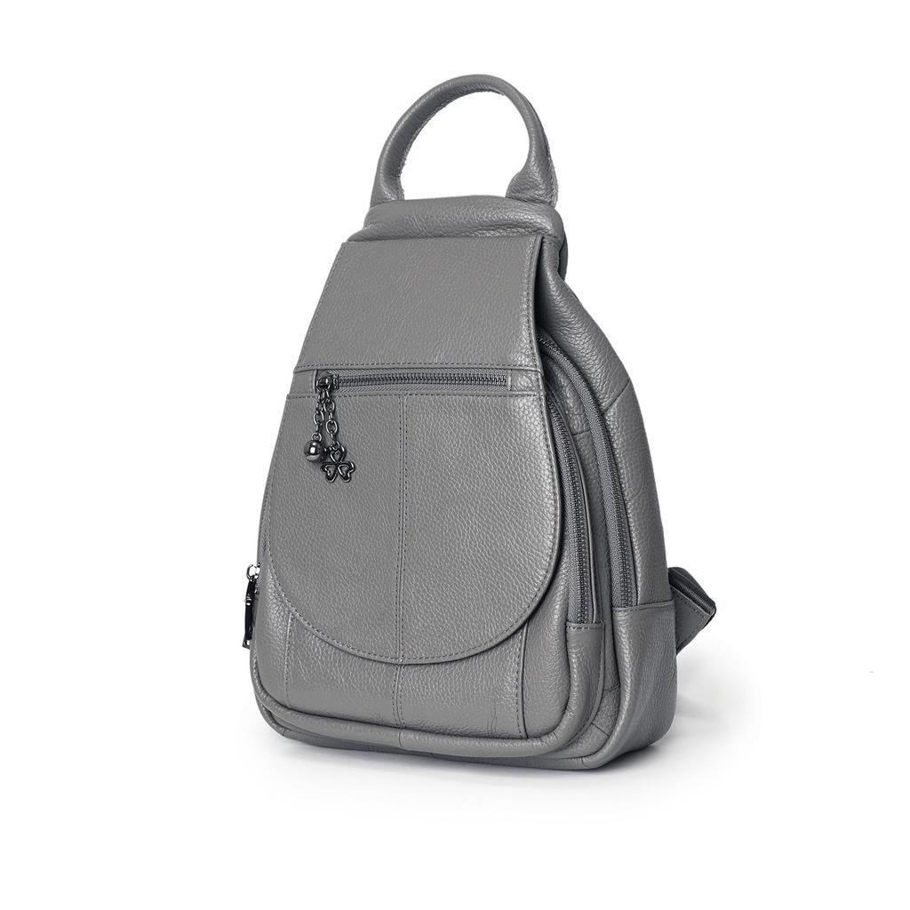 Solid Genuine Leather Women's Backpack: Fashionable, Casual, Lightweight, Multifunctional for Commuting and Travel