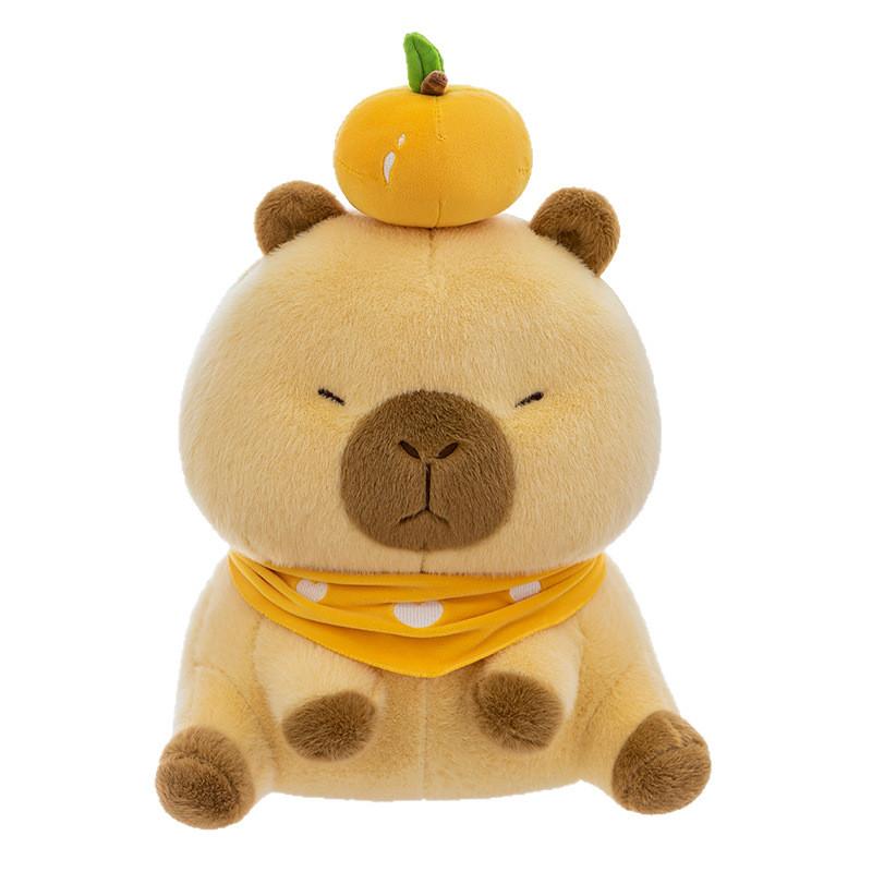 Cute Cherry Blossom Orange Capybara With Scarf Cartoon Animal Doll Plush