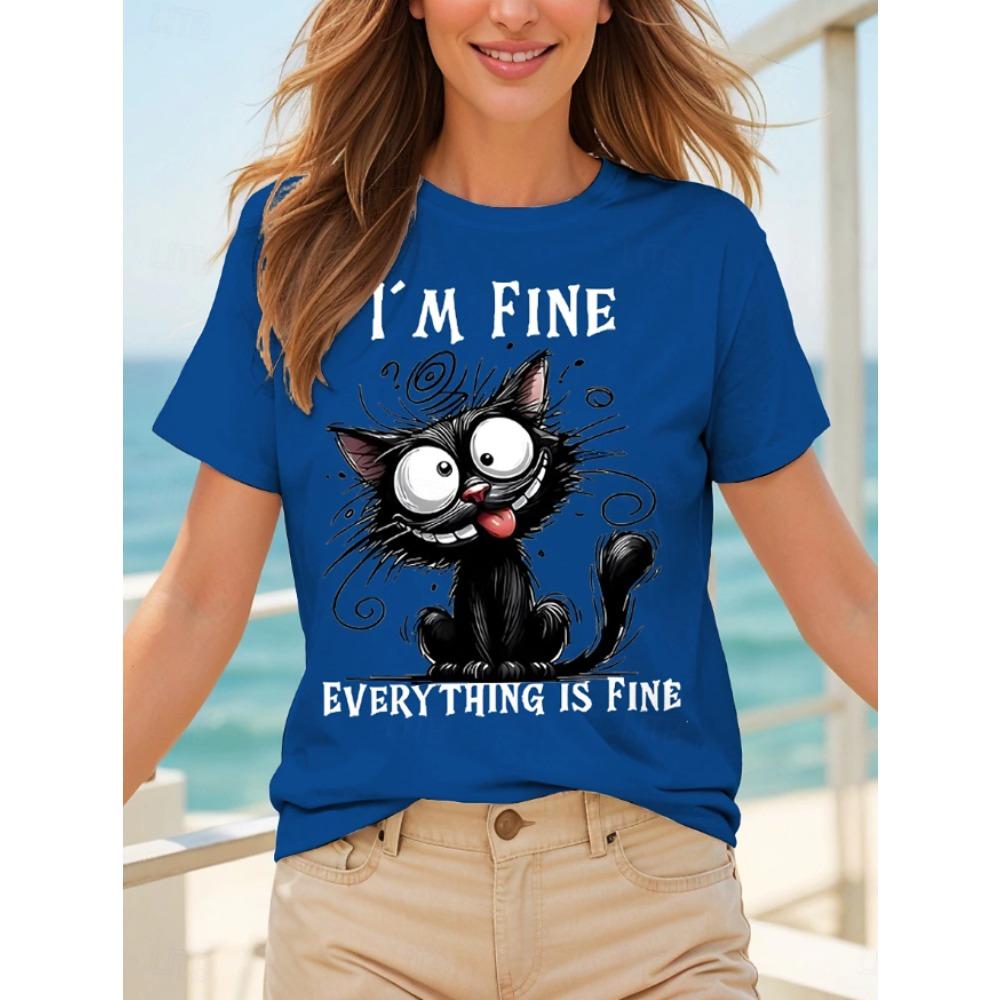 Fashion Women Retro Creative Cat Pattern Print T Shirt Funny Casual O-neck Short Sleeves T-shirt Summer Female Tee Shirt