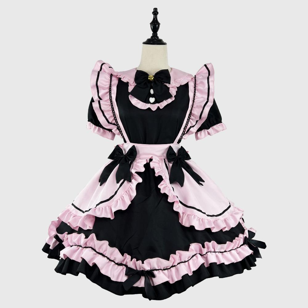 New Black Pink Maid Costume Cos Sweet Girl Cute Cat Bow Soft Girl Suit Skirt