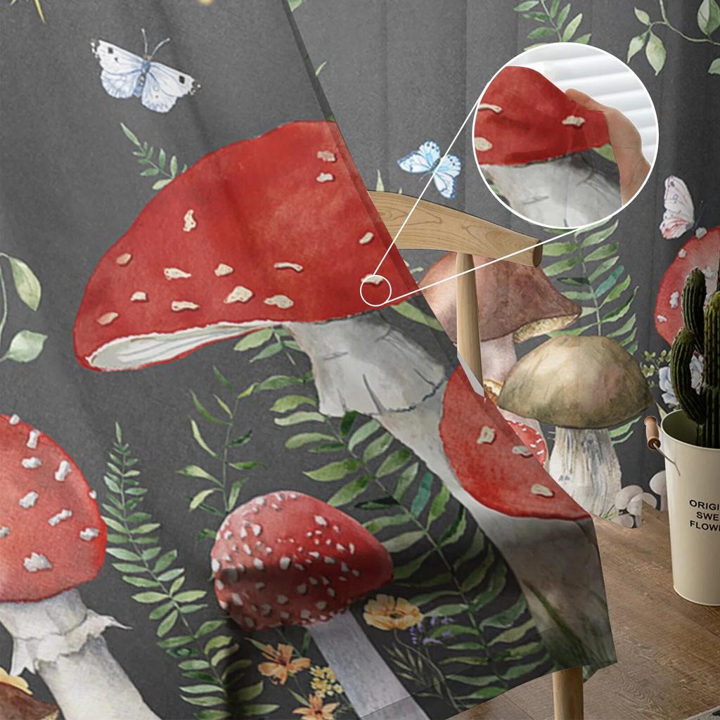 Shiitake Mushroom Flower Moon Bedroom Transparent Sheer Curtains Holiday Decoration Window Voile Tulle Curtain