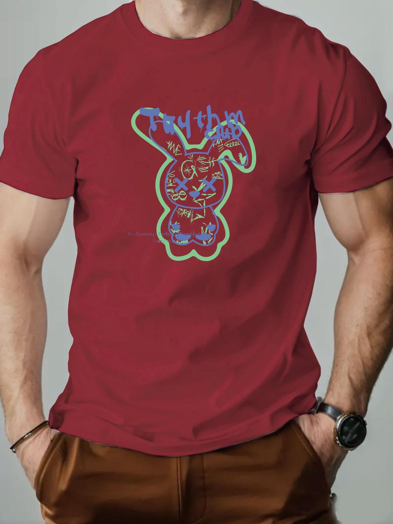 Mens cotton Tshirt graffiti rabbit summer round neck short sleeve graphic breathable fashion casual Tshirt S