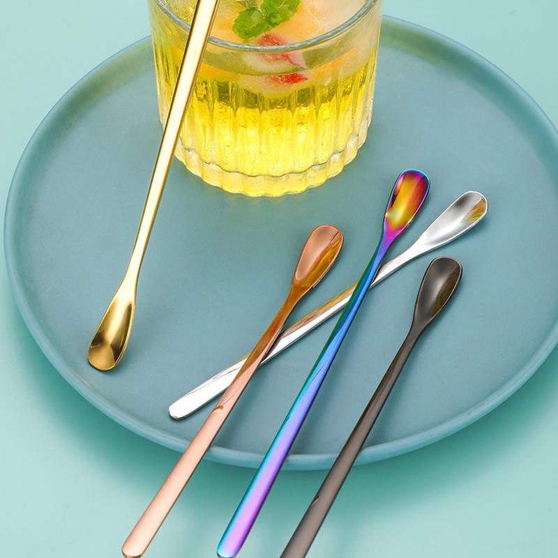 1Pc Stainless Steel Long Handle Stirring Spoon Coffee Tea Spoons Dessert Spoon Stirring Rod Tiny Spoon Kitchen Accessories