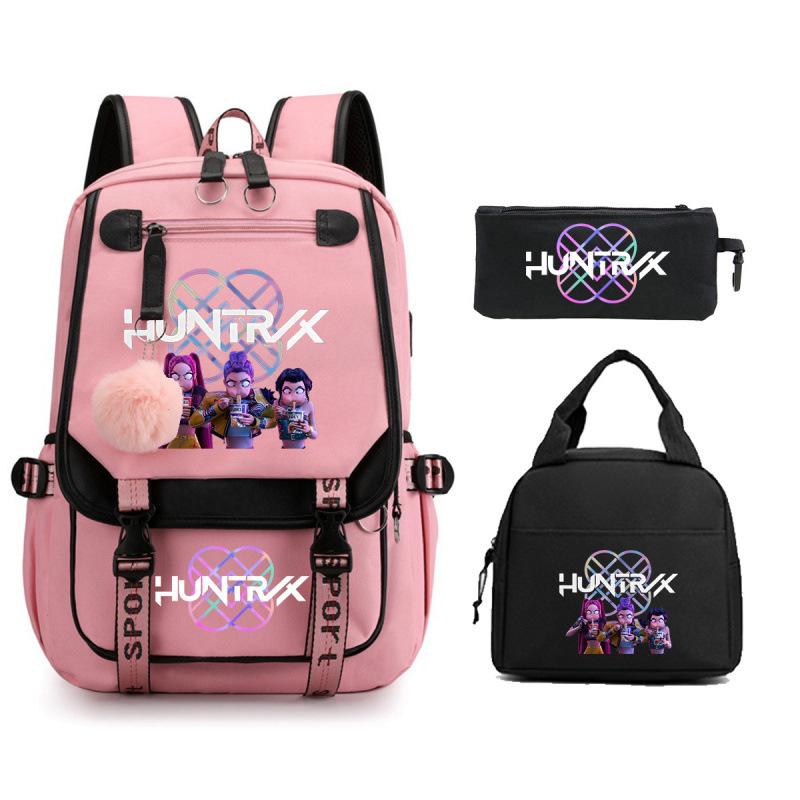 Kpop Witch Hunter Cartoon Printing Student School Bag Children'S Lunch Bag Lunch Box Bag Pencil Bag Three-Piece Set
