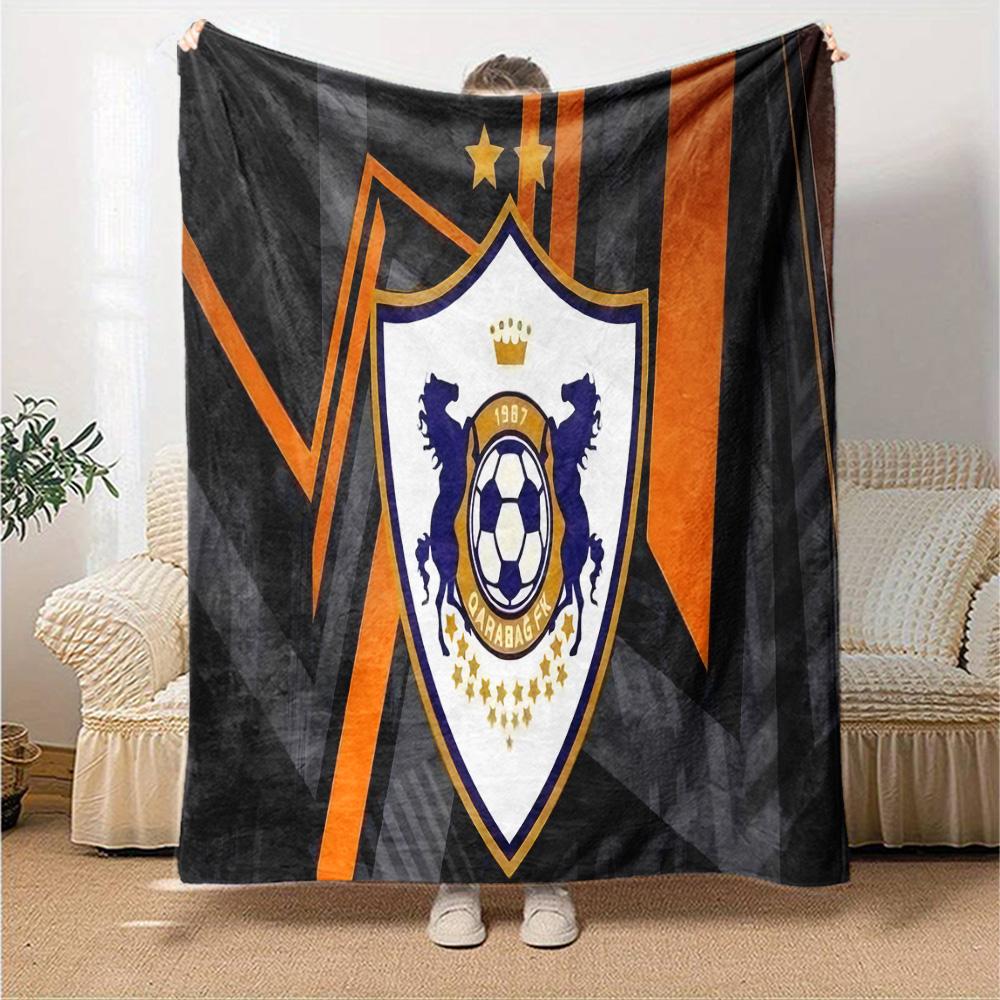 Soccer Team Qarabag Design Flannel Blanket, Soft Polyester, Modern Design, All-Season for Camping, Travel, Gifts for holidays or birthdays