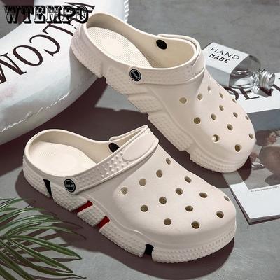 Couple Hole Shoes Anti-slip Thick Sole Toe Wrapped Beach Shoes Half Slippers A Word Sandals Female Summer Tide Male Sandals