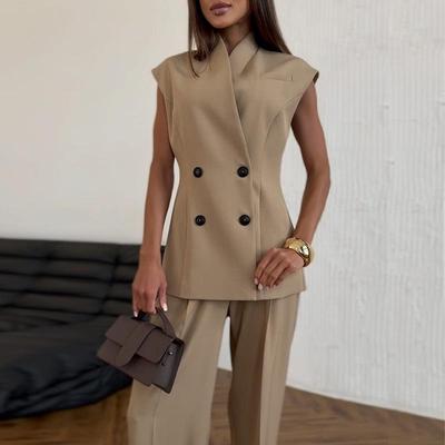 2025 Summer Women's Double-Breasted Vest and High-Waist Pants Set