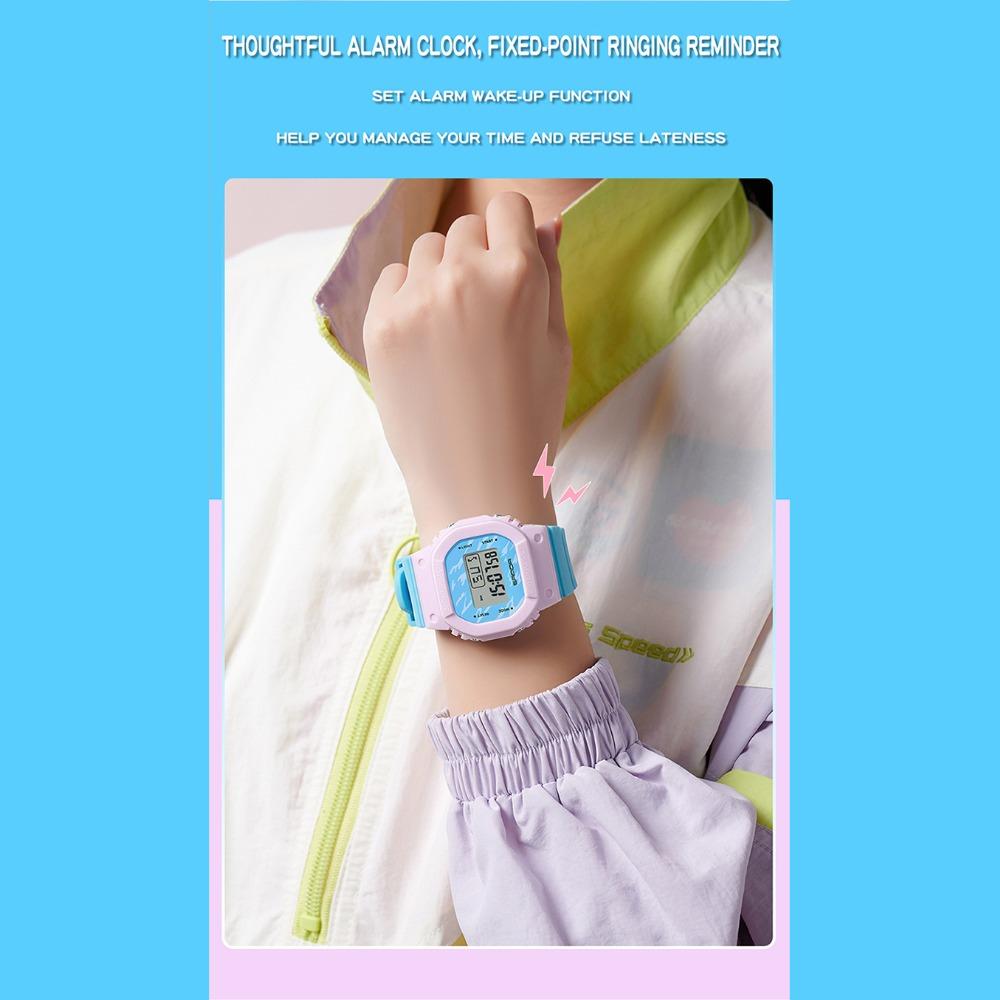 SANDA Square Electronic Watch Colourful Creative Personality Candy Colour Waterproof Alarm Clock Electronic Watch