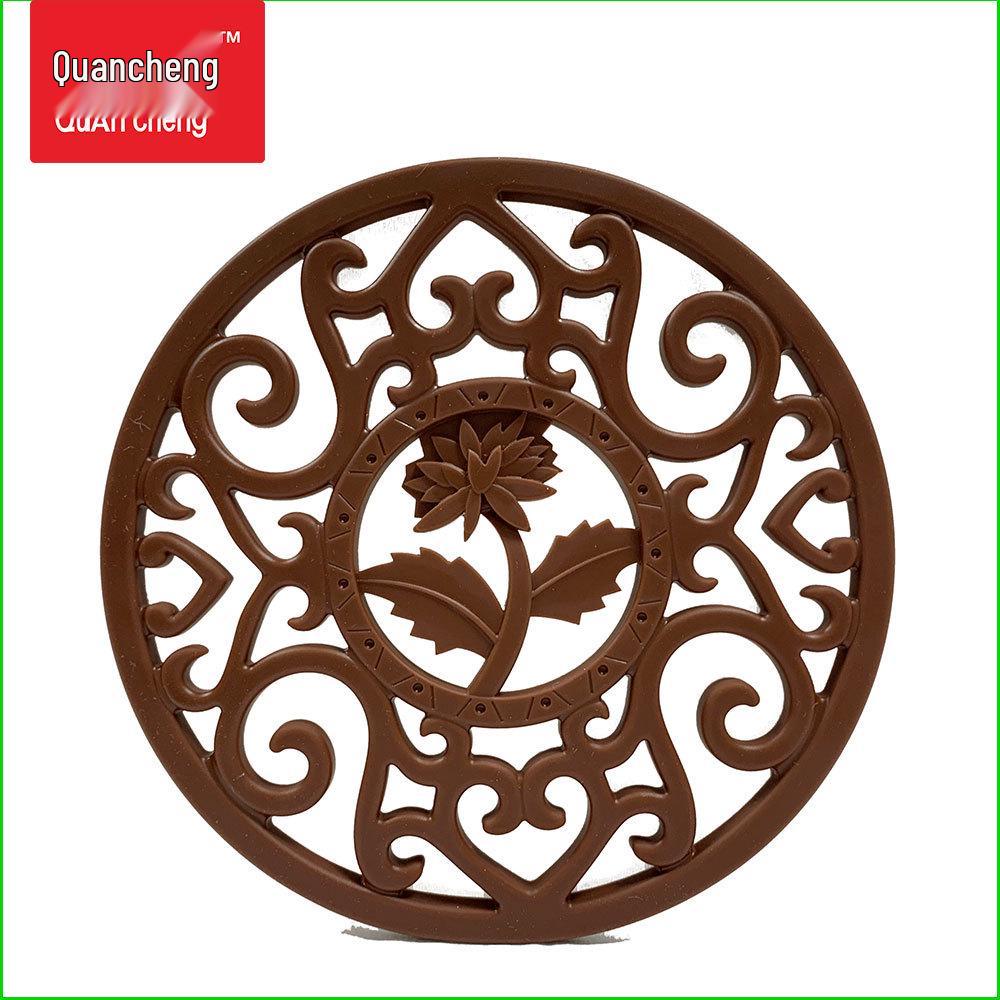 Chrysanthemum-Shaped Silicone Placemat - Round, Anti-Scald, Heat-Resistant Pad, Hollowed-Out, Thickened, Medium-Sized.