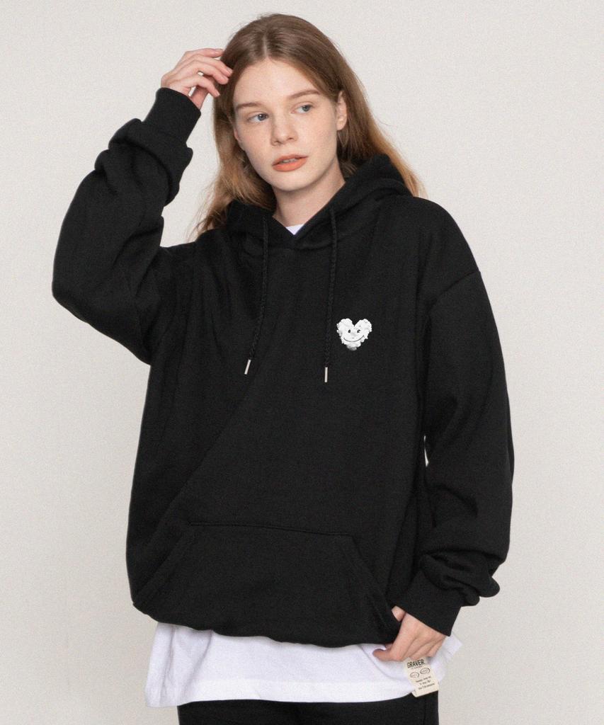 [Unisex] Small Cloud Heart Smile Hoodie_Black