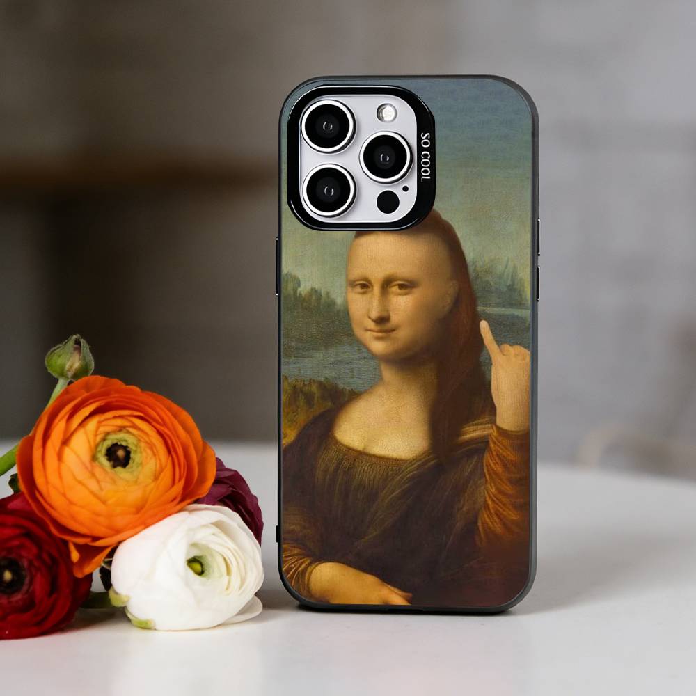 Een belachelijke Mona Lisa meme Telefoonhoesje Voor iPhone 17,16,15,14,13,12,11 Plus,Pro Max,XS,Kleurrijk Zilveren Telefoonhoesje Funda Cover