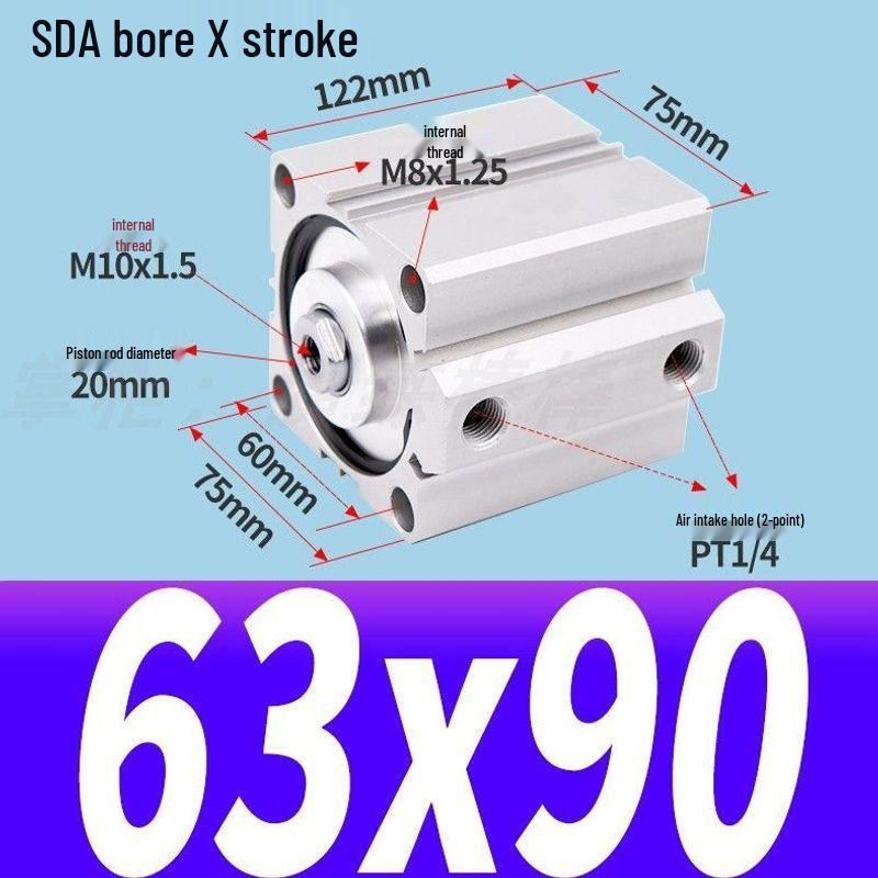 SDA Mini Pneumatic Cylinder, High Thrust, Thin Type, Bore Sizes 20/25/32/40/50