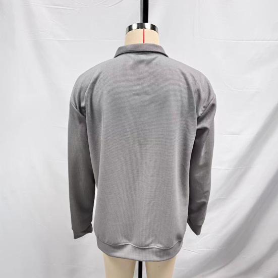 Men Sweatshirt Waffle Fabric Texture Long Sleeve Zipper Half Opening Classic Lapel Pullover Tops Solid Color Loose Fit Casual Sport Tops