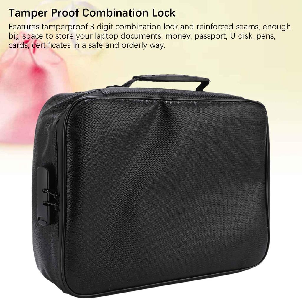 Fireproof Document Bag with Lock File Hard Case Portable Home Travel Safe Storage for Important Documents Files