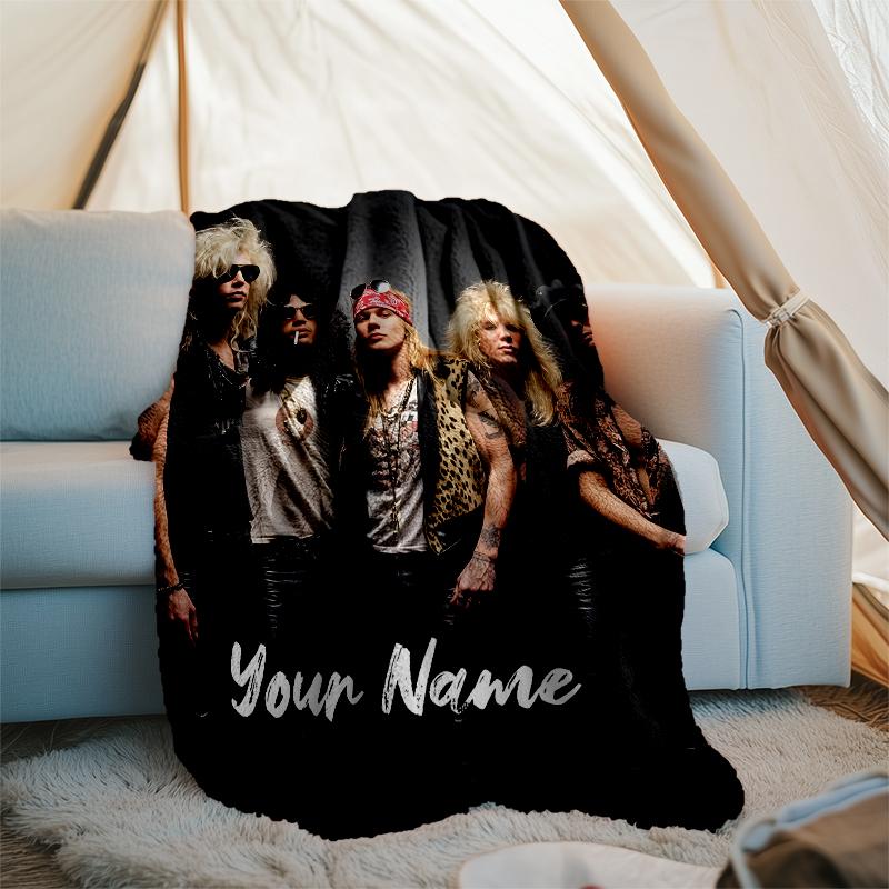 Custom Name Guns N Roses Theme Printed Blanket - Perfect for Couch, Bed, Travel & Outdoor Use | Machine Washable, Cozy & Durable.