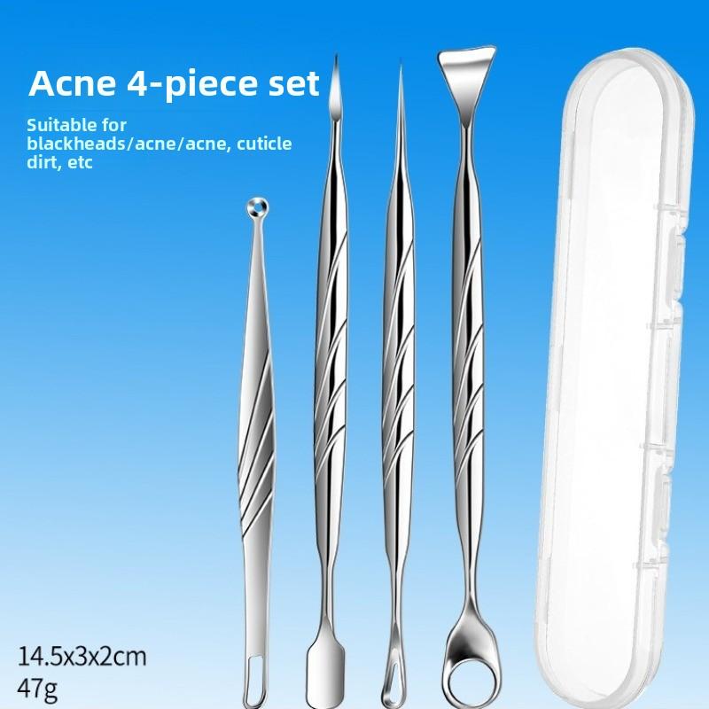 4Pcs Double Head Stainless Steel Professional Blackhead Remover Blemish Extractor Tool Pimple Comedone Removal For Face