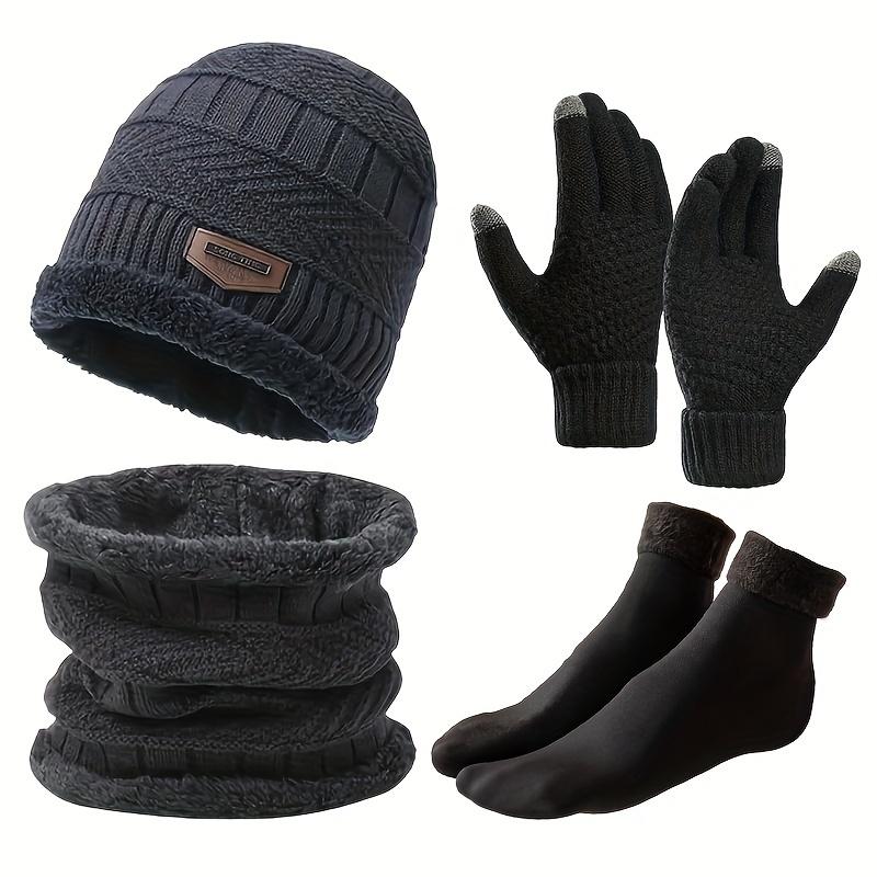 

4pcs/set Winter Warmth Combination - Cold Resistant Knitted Hat+Velvet Neck+Thick Gloves+Snow Socks