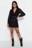 Women's Fashion Casual Standard Sleeve Mini Navy Blue Collar Detailed Lined Chiffon Woven Dress