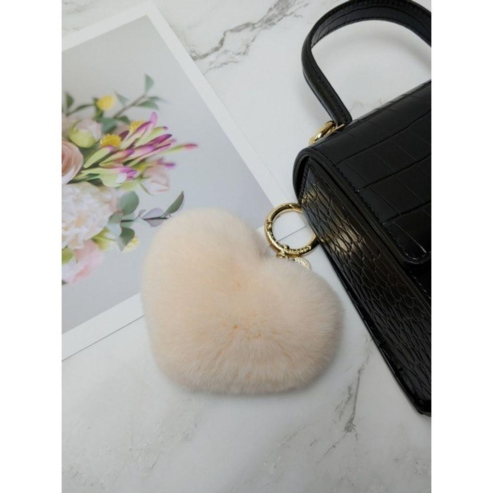 MAIA Rabbit Fur Heart Keychain & Charm - Cream